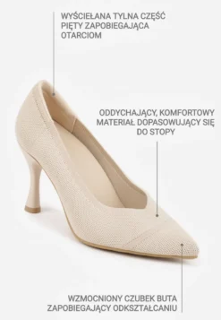 Beżowe Dzianinowe Szpilki VICES z Wkładką Soft-Pillow i Miękkim Zapiętkiem Thene