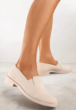 Beżowe Eleganckie Mokasyny w Stylu Loafersów Wiallara