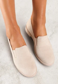 Beżowe Eleganckie Mokasyny w Stylu Loafersów Wiallara