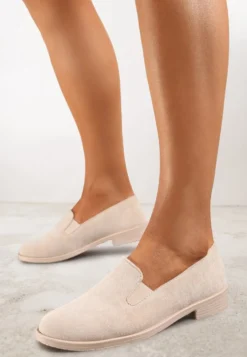 Beżowe Eleganckie Mokasyny w Stylu Loafersów Wiallara