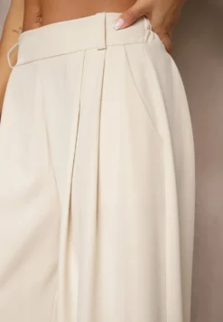 Beżowe Eleganckie Spodnie Palazzo z Szerokimi Nogawkami Adivisa