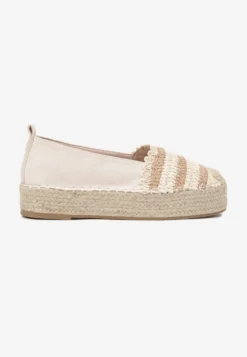 Beżowe Espadryle na Platformie Ozdobione Plecionką w Stylu Boho Lelisse