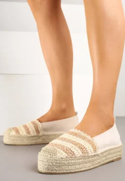 Beżowe Espadryle na Platformie Ozdobione Plecionką w Stylu Boho Lelisse