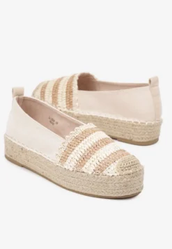 Beżowe Espadryle na Platformie Ozdobione Plecionką w Stylu Boho Lelisse