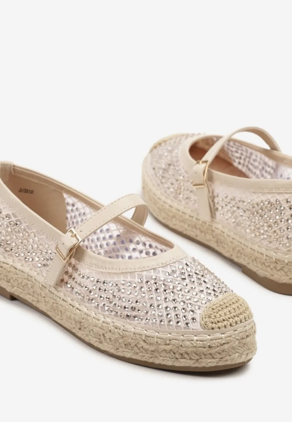 Beżowe Espadryle Ozdobione Plecionką i Ażurową Cholewką Rinelona