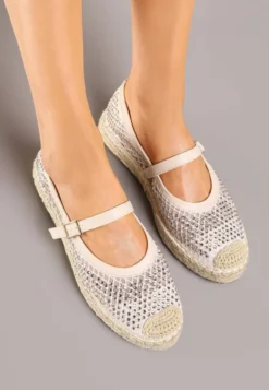 Beżowe Espadryle Ozdobione Plecionką i Ażurową Cholewką Rinelona