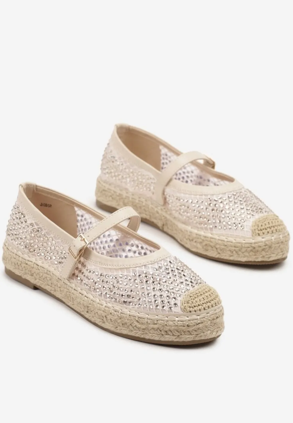 Beżowe Espadryle Ozdobione Plecionką i Ażurową Cholewką Rinelona