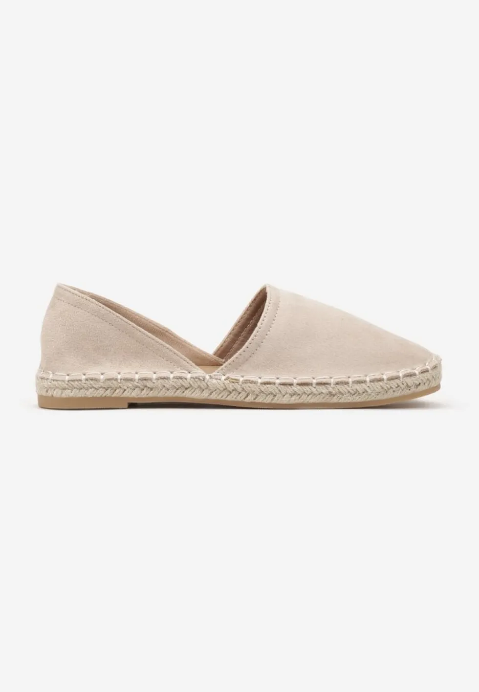 Beżowe Espadryle Ozdobione Wyciętą Cholewką i Plecionką Wommea