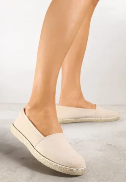 Beżowe Espadryle Vices na Podeszwie Zdobionej Plecionką Sesoriela