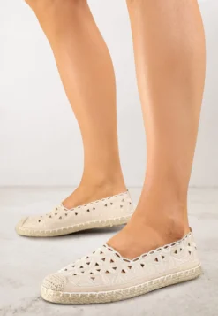 Beżowe Espadryle Vices z Ażurową Cholewką i Plecionym Sznurkiem Arivoni