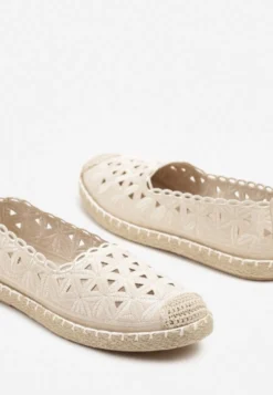 Beżowe Espadryle Vices z Ażurową Cholewką i Plecionym Sznurkiem Arivoni