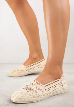 Beżowe Espadryle z Ażurową Cholewką i Plecioną Podeszwą Gratifyingly
