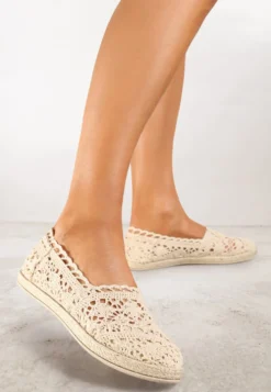 Beżowe Espadryle z Ażurową Cholewką i Plecioną Podeszwą Gratifyingly