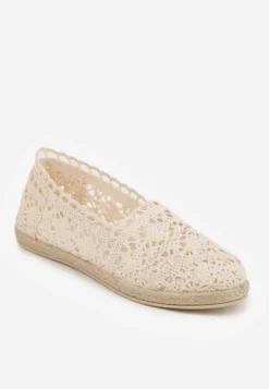 Beżowe Espadryle z Ażurową Cholewką i Plecioną Podeszwą Gratifyingly