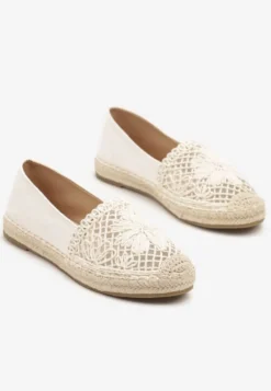 Beżowe Espadryle z Ażurową Cholewką i Plecionką Sdivena