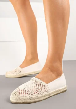 Beżowe Espadryle z Ażurową Cholewką i Plecionką Sdivena