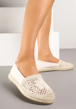 Beżowe Espadryle z Ażurową Cholewką i Plecionką Sdivena