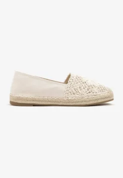 Beżowe Espadryle z Ażurową Cholewką i Plecionką Sdivena