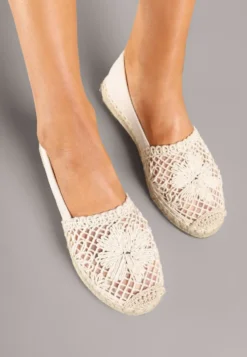 Beżowe Espadryle z Ażurową Cholewką i Plecionką Sdivena