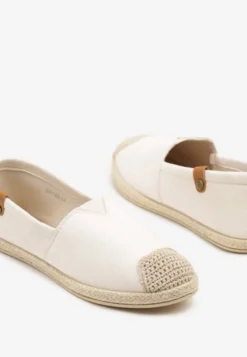 Beżowe Espadryle z Elastyczną Wstawką Zdobione Plecionką Kinellis