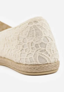 Beżowe Espadryle z Koronkową Cholewką i Podeszwą z Plecionki Marilex