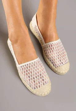 Beżowe Espadryle z Siateczkową Cholewką i Plecionką Lillevi