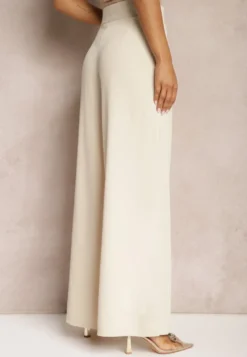 Beżowe Garniturowe Szerokie Spodnie High Waist Rissetto