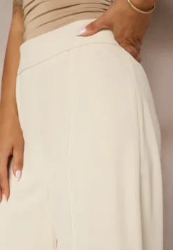 Beżowe Garniturowe Szerokie Spodnie High Waist Rissetto