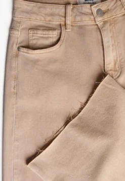 Beżowe Jeansy High Waist Wide Leg z Surowo Zakończonymi Nogawkami Rhelnell