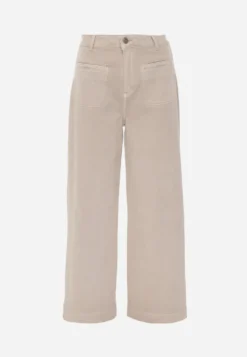 Beżowe Jeansy High Waist Wide Leg z Bawełny z Naszytymi Kieszonkami Yrelelin