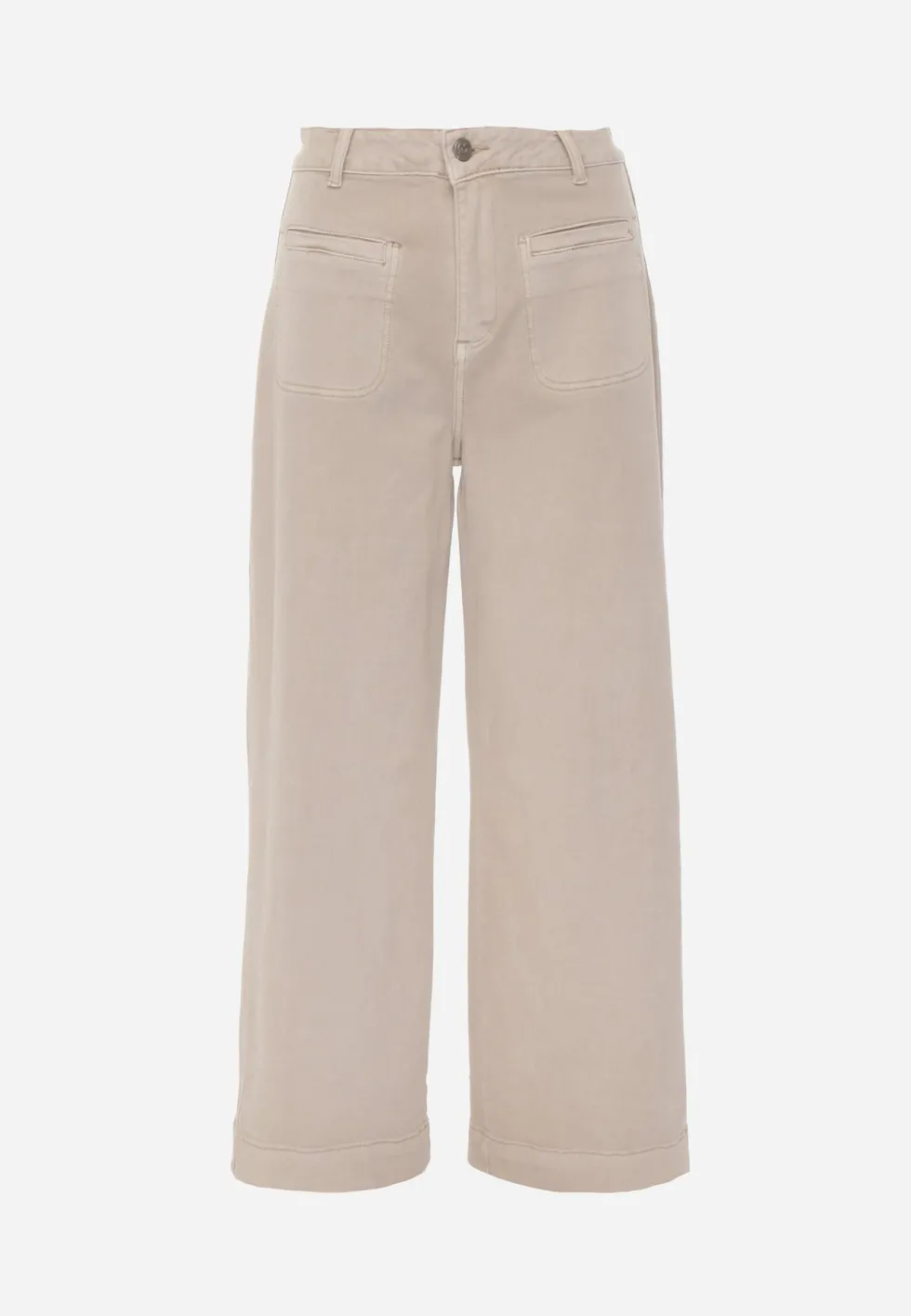 Beżowe Jeansy High Waist Wide Leg z Bawełny z Naszytymi Kieszonkami Yrelelin