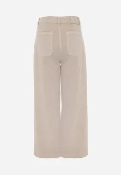 Beżowe Jeansy High Waist Wide Leg z Bawełny z Naszytymi Kieszonkami Yrelelin