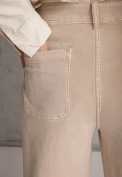 Beżowe Jeansy High Waist Wide Leg z Bawełny z Naszytymi Kieszonkami Yrelelin
