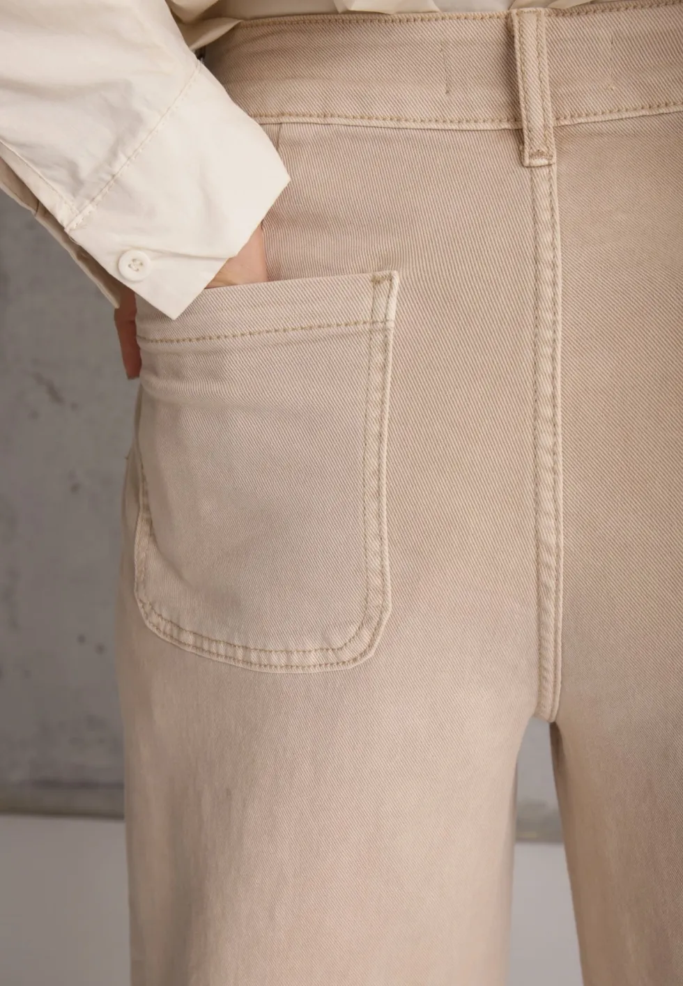 Beżowe Jeansy High Waist Wide Leg z Bawełny z Naszytymi Kieszonkami Yrelelin