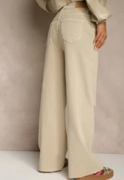 Beżowe Jeansy High Waist Wide Leg Meorise