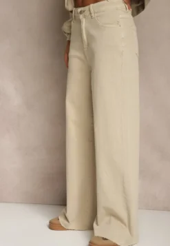 Beżowe Jeansy High Waist Wide Leg Meorise