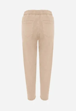 Beżowe Jeansy Mom Fit High Waist z Bawełny ze Ściągaczem w Pasie Phiales