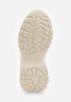 Beżowe Klasyczne Sneakersy Sznurowane na Niskiej Platformie Lenivia