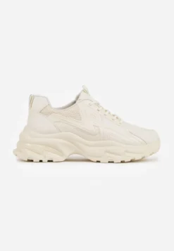 Beżowe Klasyczne Sneakersy Sznurowane na Niskiej Platformie Lenivia
