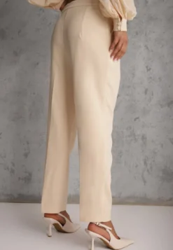 Beżowe Klasyczne Spodnie VICES Garniturowe High Waist Dimaia