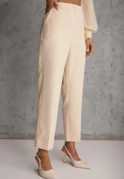 Beżowe Klasyczne Spodnie VICES Garniturowe High Waist Dimaia