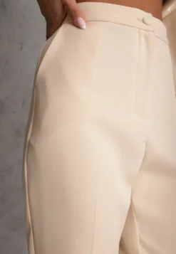 Beżowe Klasyczne Spodnie VICES Garniturowe High Waist Dimaia