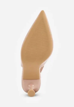 Beżowe Lakierowane Sandały Szpilki Typu Slingback Ulios
