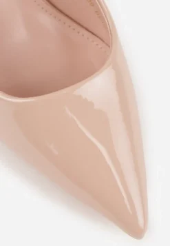 Beżowe Lakierowane Sandały Szpilki Typu Slingback Ulios