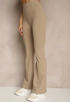 Beżowe Legginsy Dzwony High Waist Orruvana