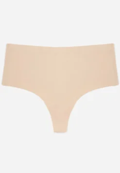 Beżowe Majtki Stringi High Waist o Bezszwowym Wykończeniu Oreasa