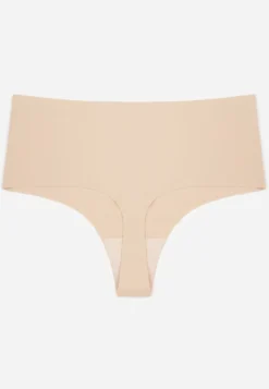 Beżowe Majtki Stringi High Waist o Bezszwowym Wykończeniu Oreasa