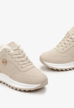 Beżowe Ocieplane Sneakersy na Platformie Appopis