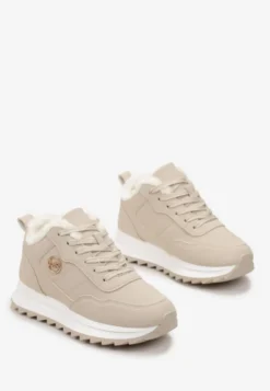 Beżowe Ocieplane Sneakersy na Platformie Appopis