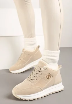 Beżowe Ocieplane Sneakersy na Platformie Appopis